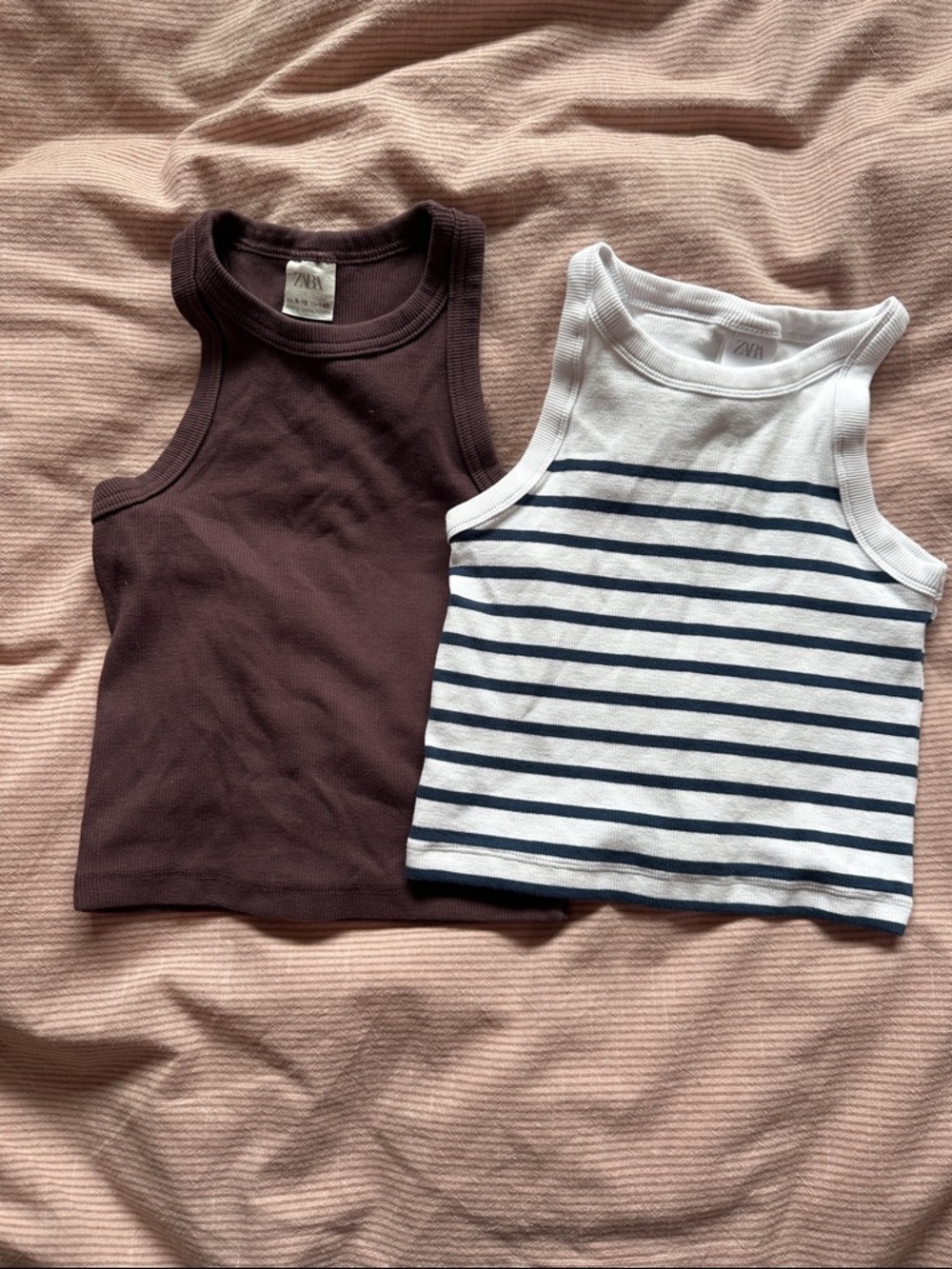 Zara Kids Brown Tank and White Navy Striped Tank Set